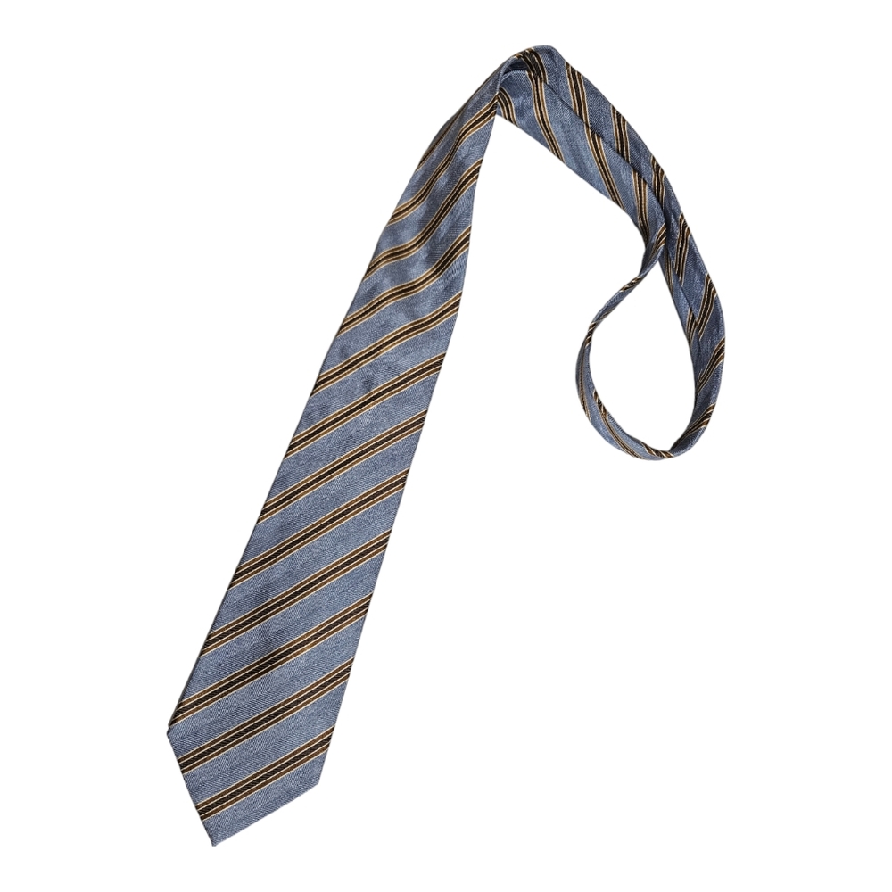 LUIGI BORRELLI XL SEVENFOLD Blue Striped Silk LUXURY Tie ITALY